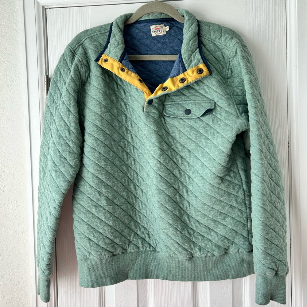 Faherty Men's Epic Quilted Fleece Pullover - Teal Waters Melange-Size M
